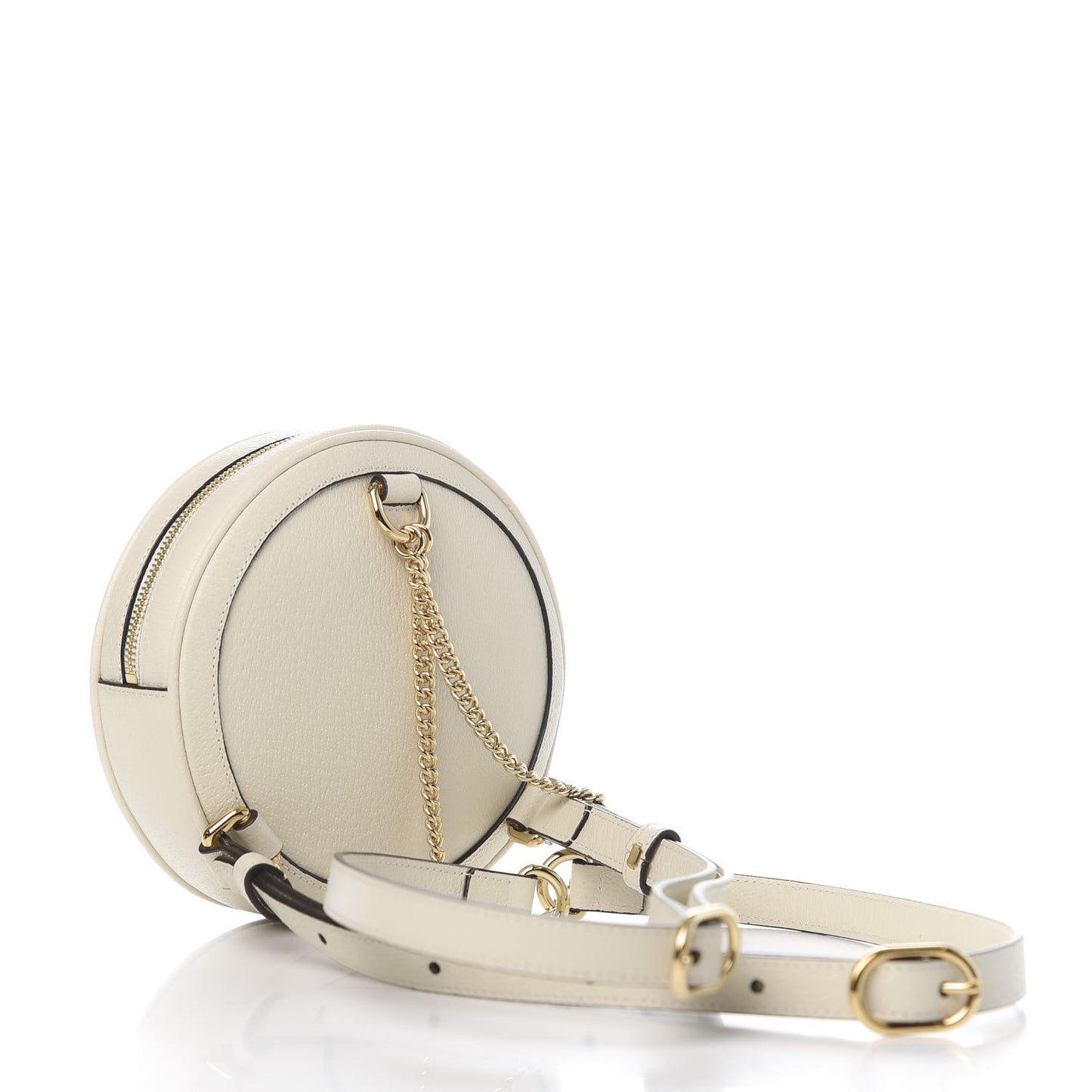 Textured Calfskin Web Mini Ophidia Round Backpack Mystic White