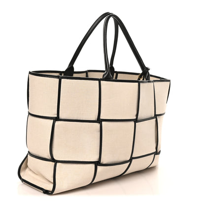 Bottega Veneta Canvas Maxi Intrecciato Large Arco Tote Beige Black 3 of 9