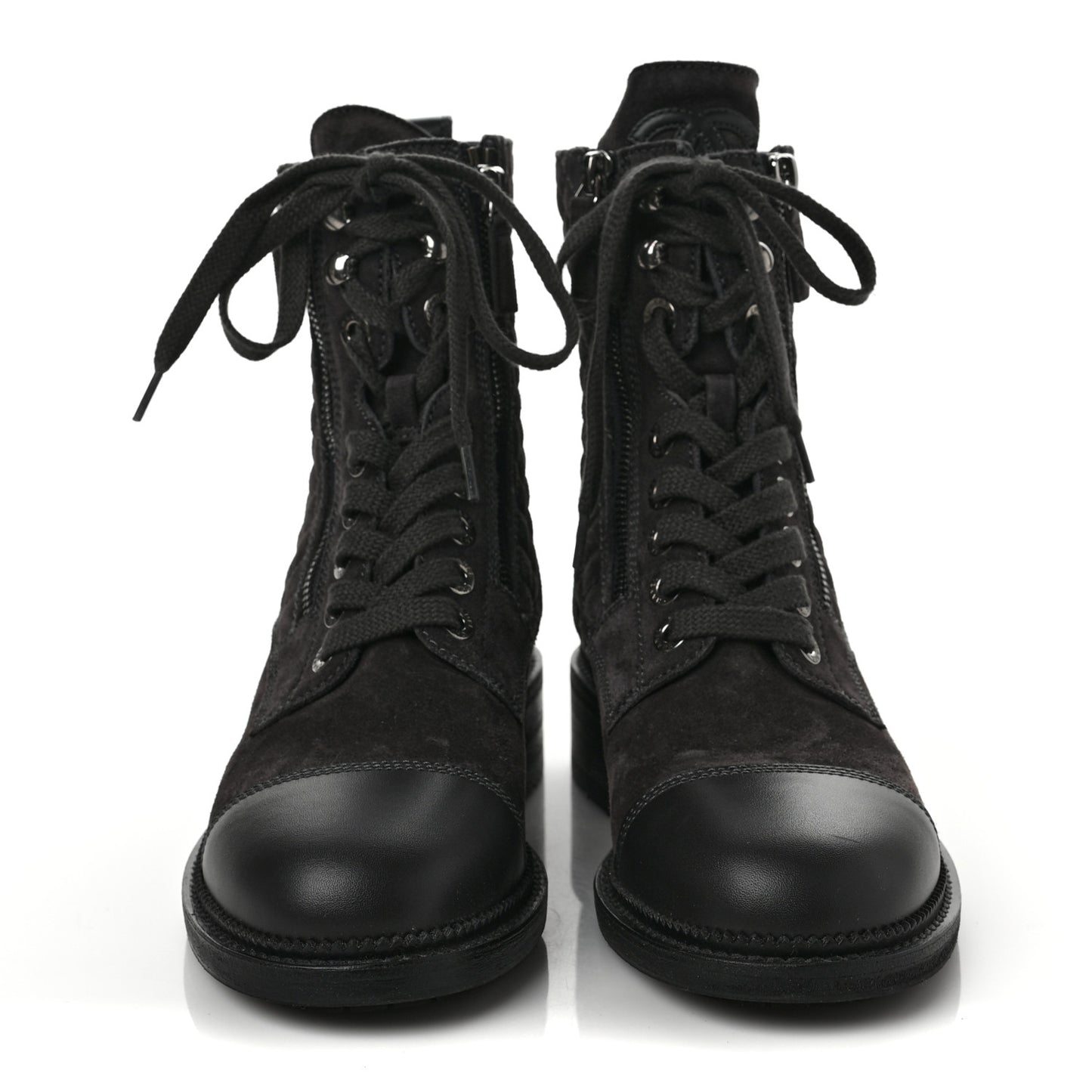 Suede Quilted CC Lace Up Combat Boots 38 Grey