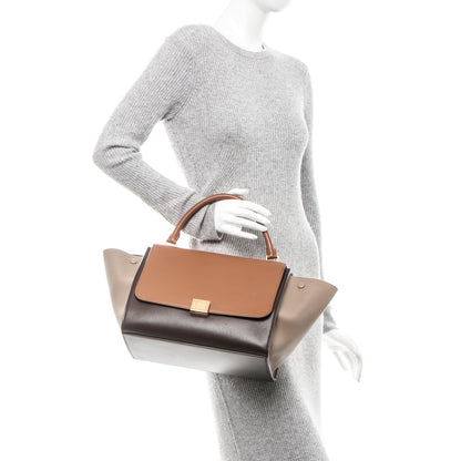 Celine Satin Baby Grained Calfskin Medium Tri-Color Trapeze Tan 3 of 8