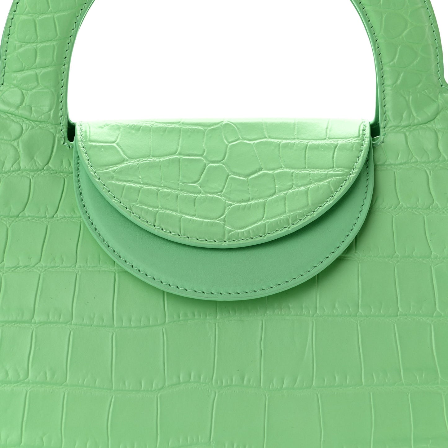 Calfskin Crocodile Embossed Ring Top Handle Tote Bag Green