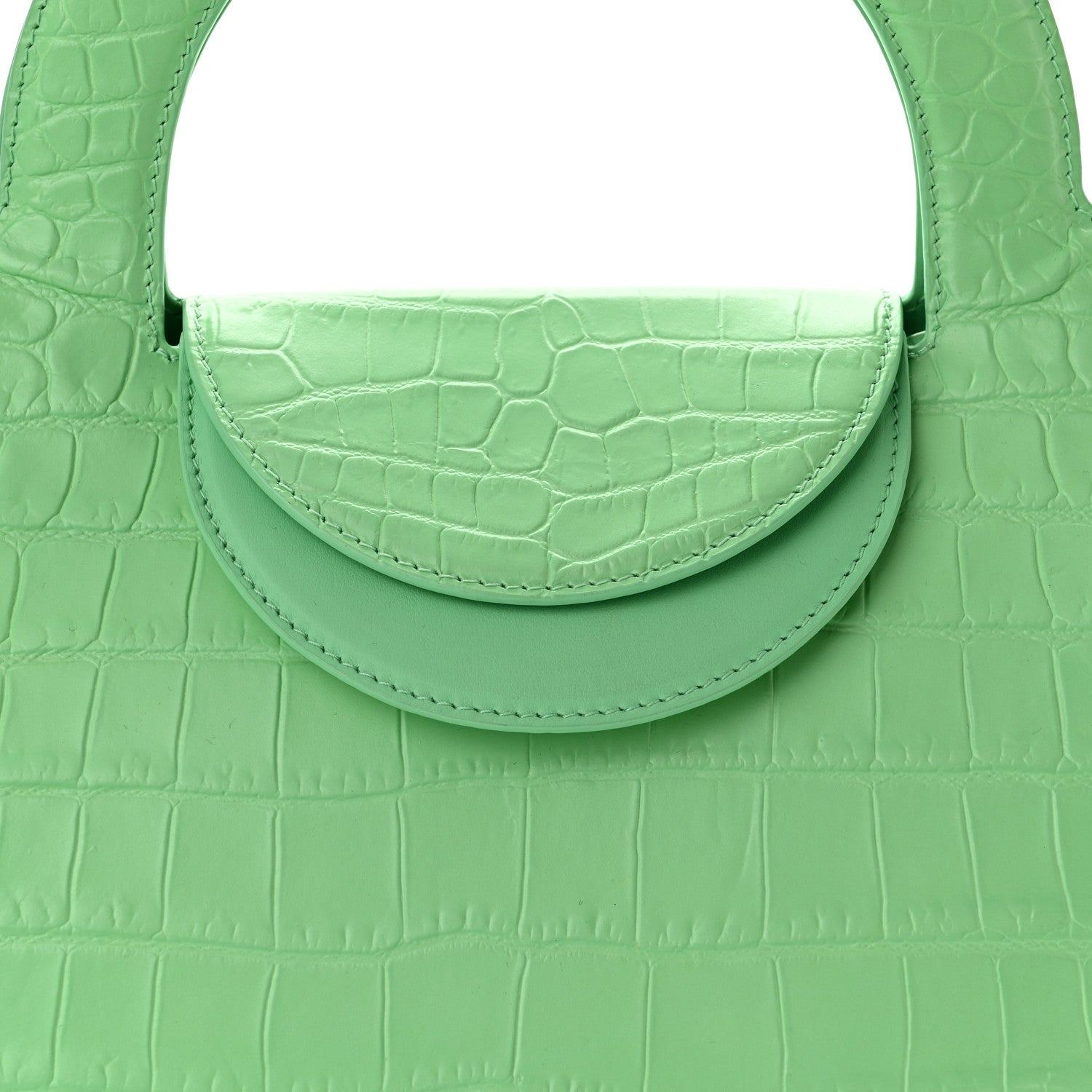 Bottega Veneta Calfskin Crocodile Embossed Ring Top Handle Tote Bag Green 8 of 10