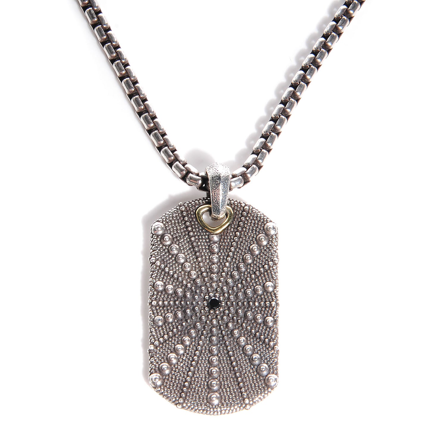 Sterling Silver 18K Gold Black Diamond Starfish Dog Tag Necklace