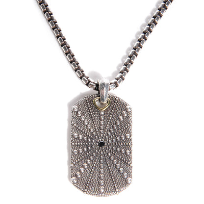 David Yurman Sterling Silver 18K Gold Black Diamond Starfish Dog Tag Necklace 1 of 4