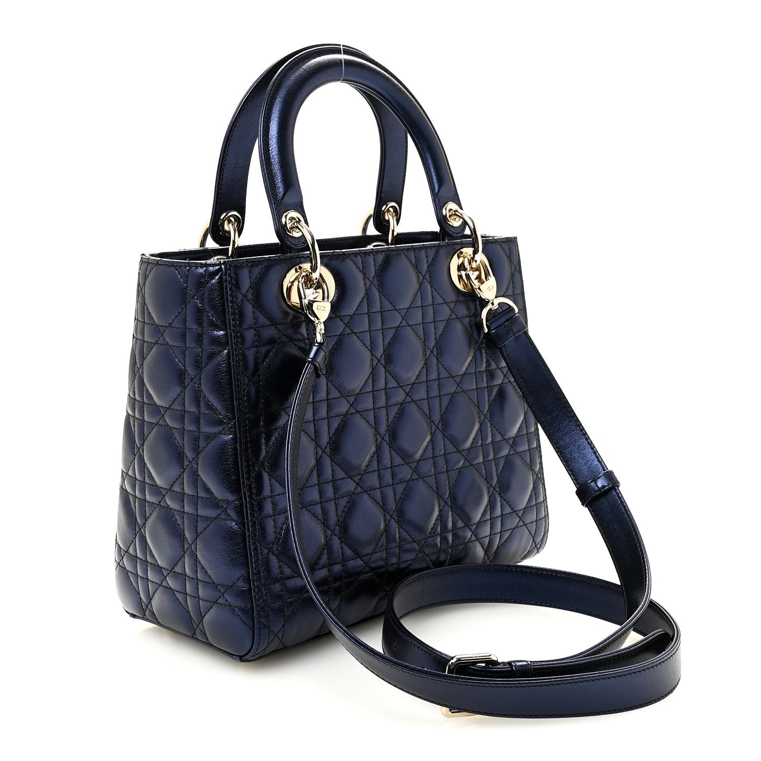 Christian Dior Metallic Calfskin Cannage Medium Lady Dior Blue 3 of 9