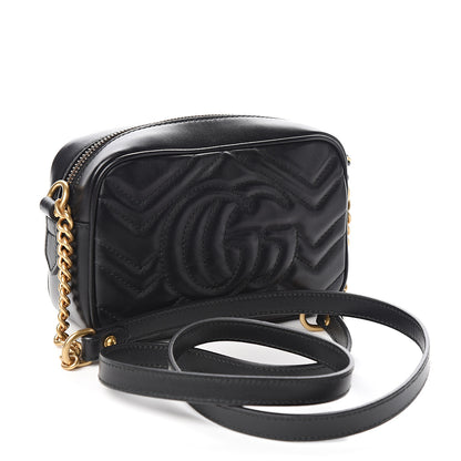 Gucci Calfskin Matelasse Mini GG Marmont Chain Shoulder Bag Black 2 of 9