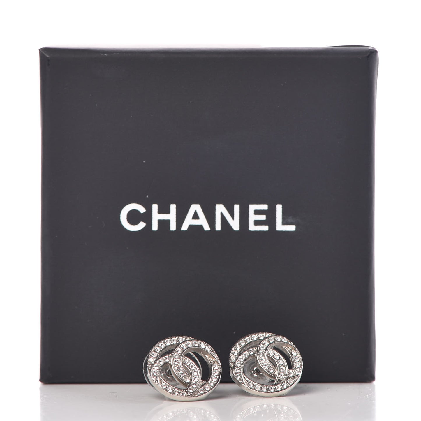 Crystal CC Round Earrings Silver