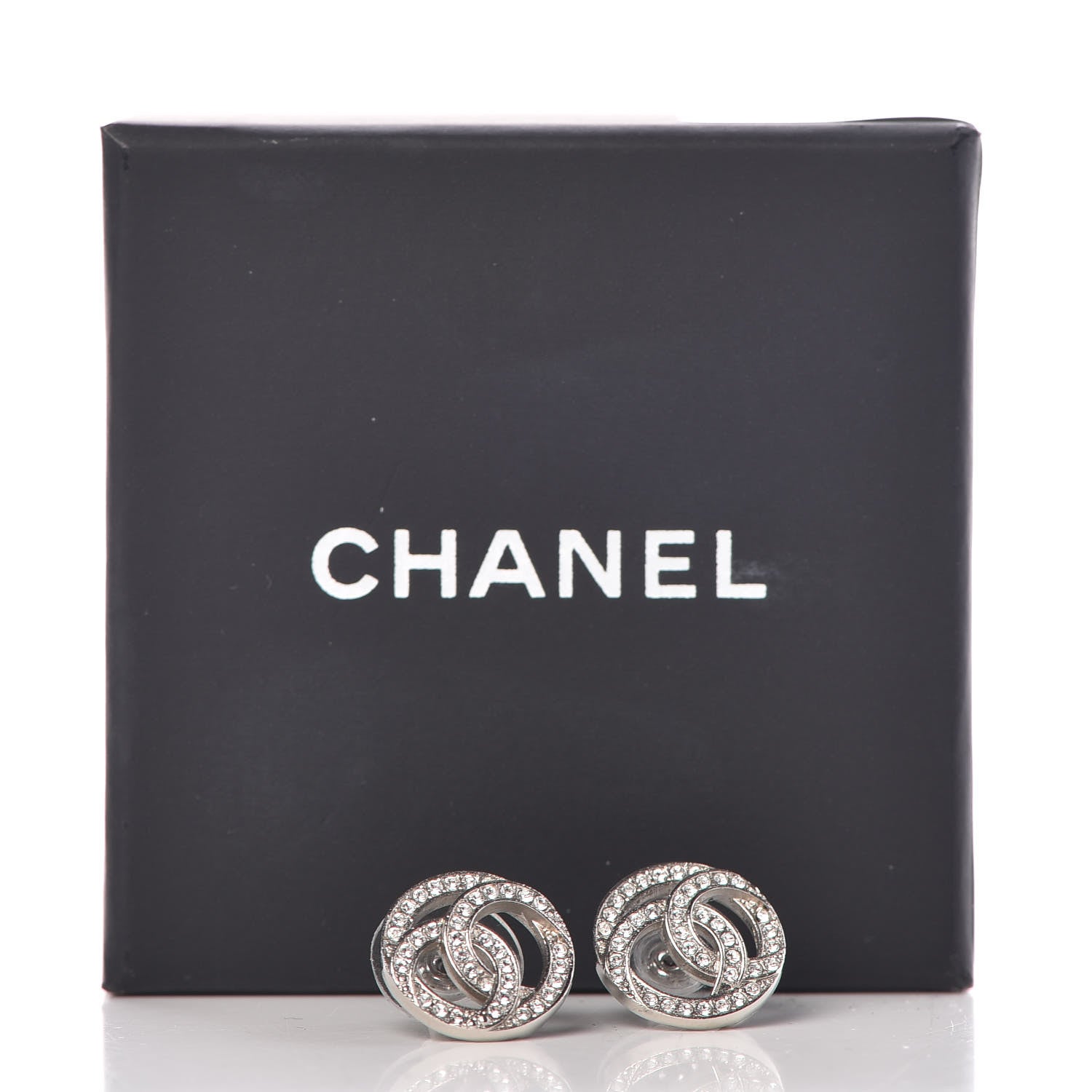 Chanel Crystal CC Round Earrings Silver 5 of 5