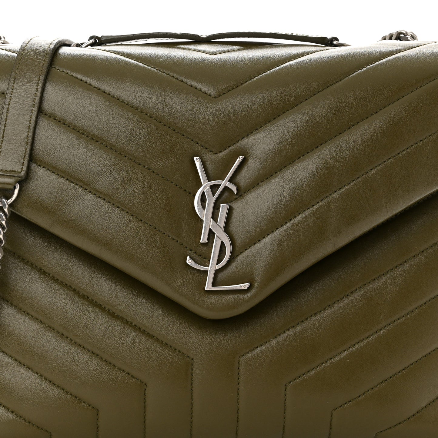 Calfskin Y Quilted Monogram Medium Loulou Chain Satchel Military Olive
