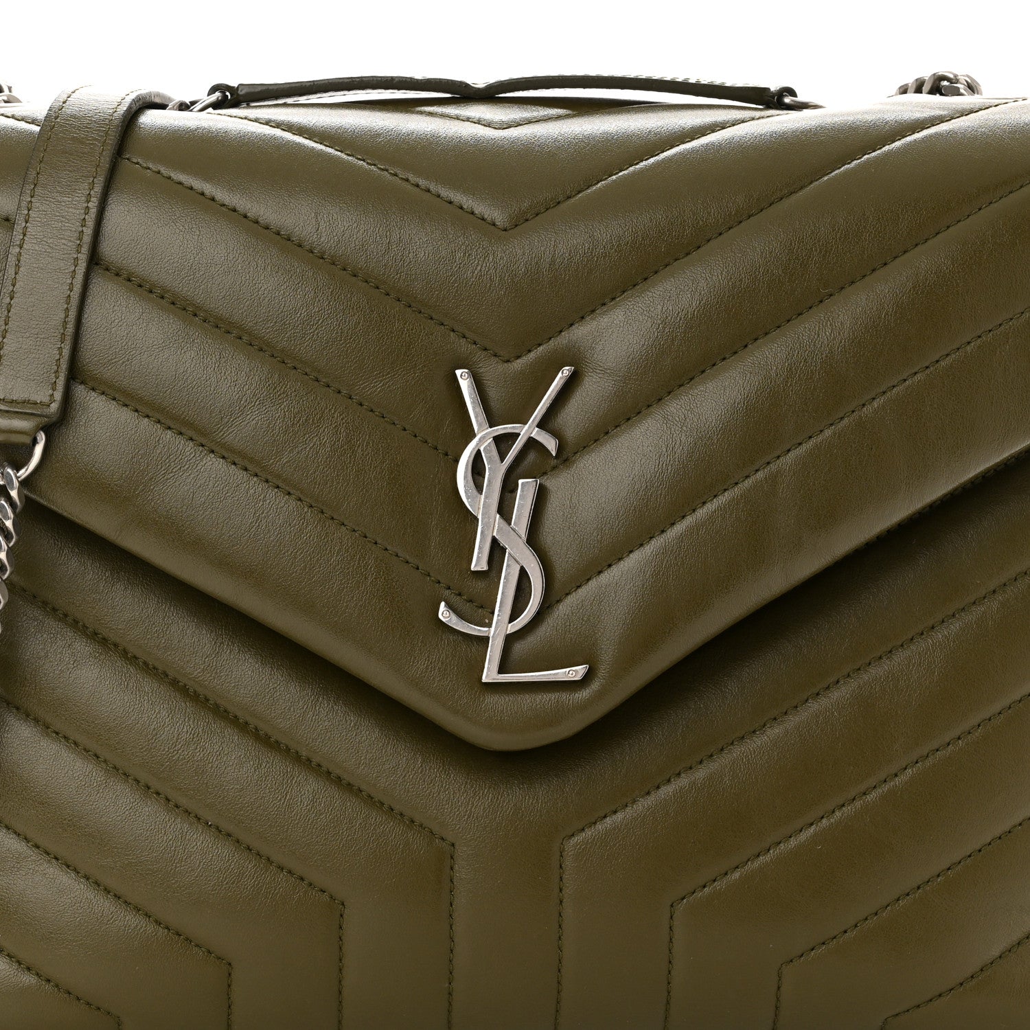 Saint Laurent Calfskin Y Quilted Monogram Medium Loulou Chain Satchel Military Olive 9 of 14