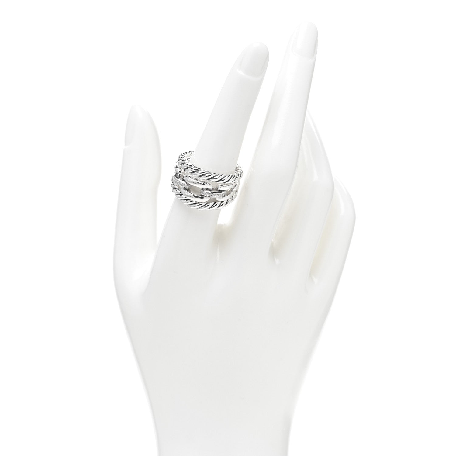 David Yurman Sterling Silver Diamond Wellesley Link Three-Row Ring 54 7 2 of 4