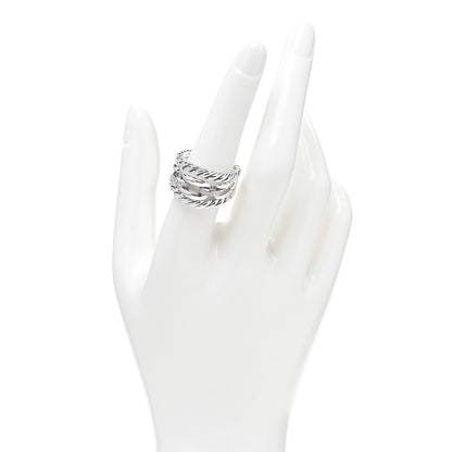 David Yurman Sterling Silver Diamond Wellesley Link Three-Row Ring 54 7 2 of 4