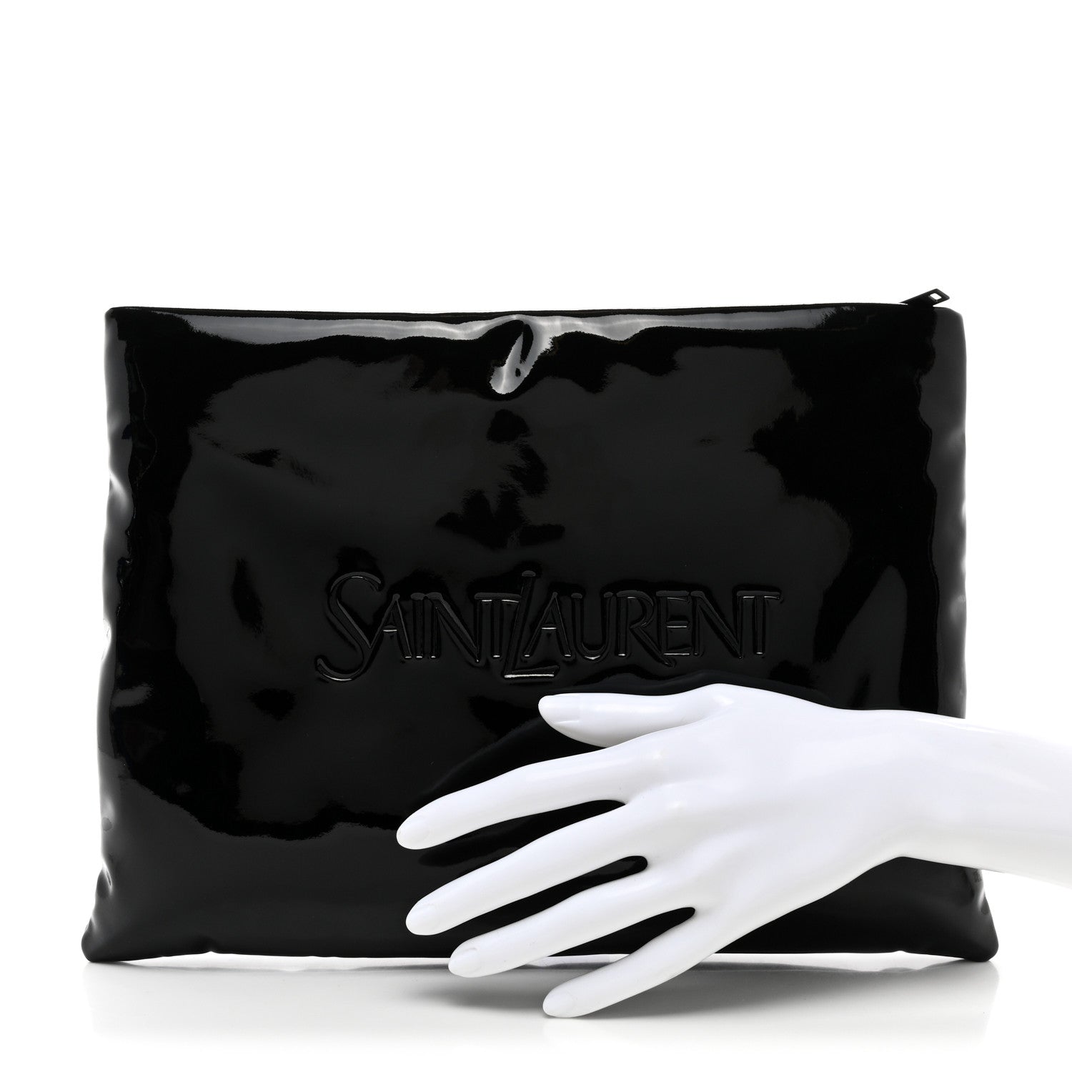 Saint Laurent Patent Calfskin Large Puffy Pouch Black 2 of 7