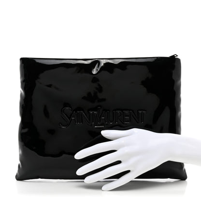 Saint Laurent Patent Calfskin Large Puffy Pouch Black 2 of 7