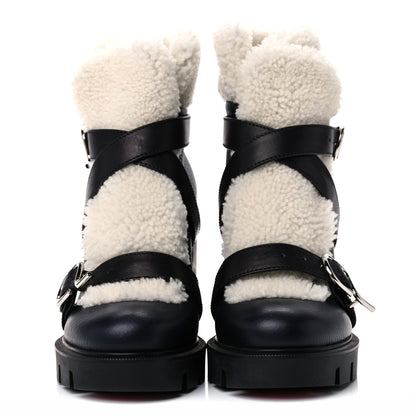 Christian Louboutin Calfskin Shearling Pole Chic 70 Booties 37.5 Nocturne Natural 2 of 10