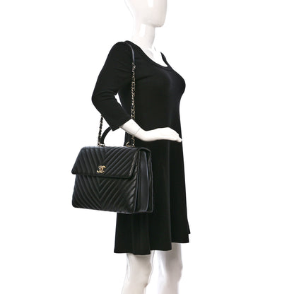 Chanel Lambskin Chevron Quilted Large Trendy CC Dual Handle Flap Bag Black 3 of 11
