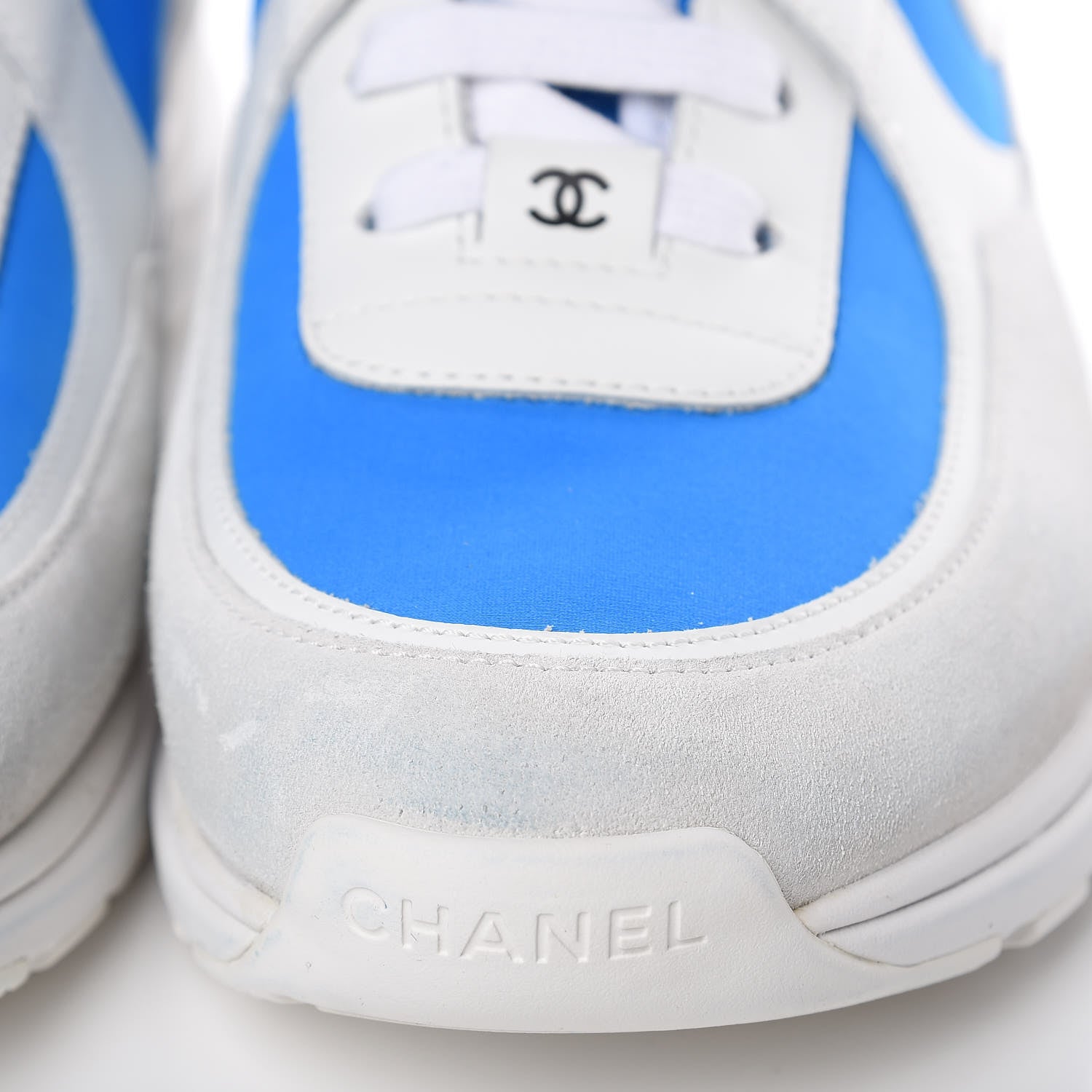 Chanel Suede Calfskin Lambskin High Top CC Sneakers 39 White Blue 8 of 10