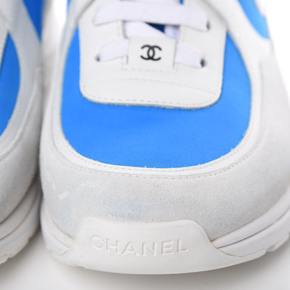Chanel Suede Calfskin Lambskin High Top CC Sneakers 39 White Blue 8 of 10