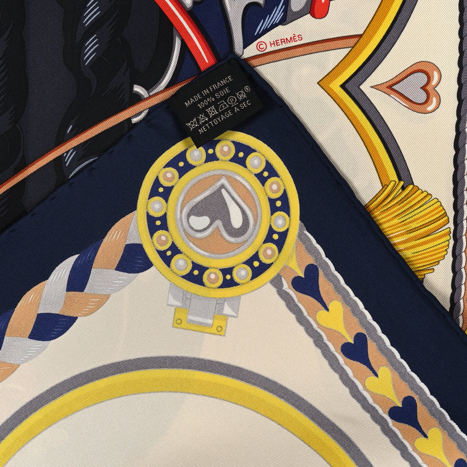 Hermes Silk Harnais De Coeur Scarf 90 Bleu Black Creme Anthracite 3 of 3