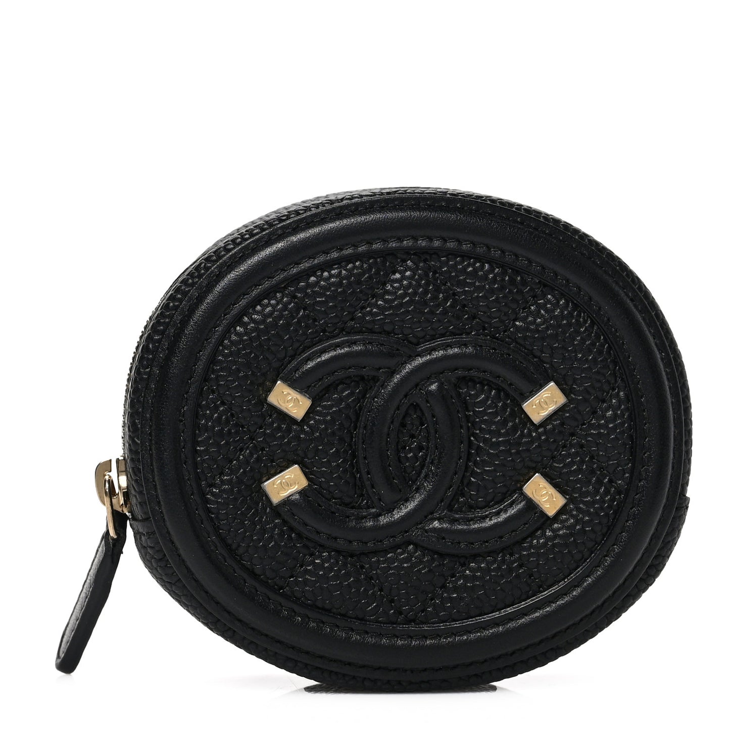 Caviar Quilted Filigree Zip Around Classic Coin Purse Black