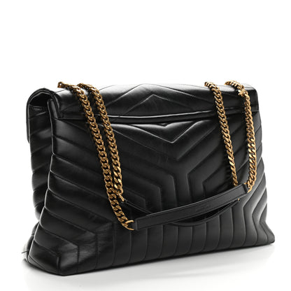 Saint Laurent Calfskin Y Quilted Monogram Large Loulou Chain Satchel Black 3 of 11