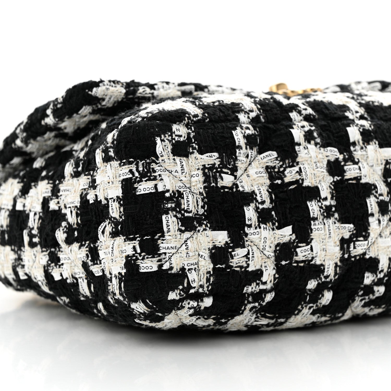 Chanel Tweed Quilted Large Chanel 19 Flap Black Ecru White 9 of 10