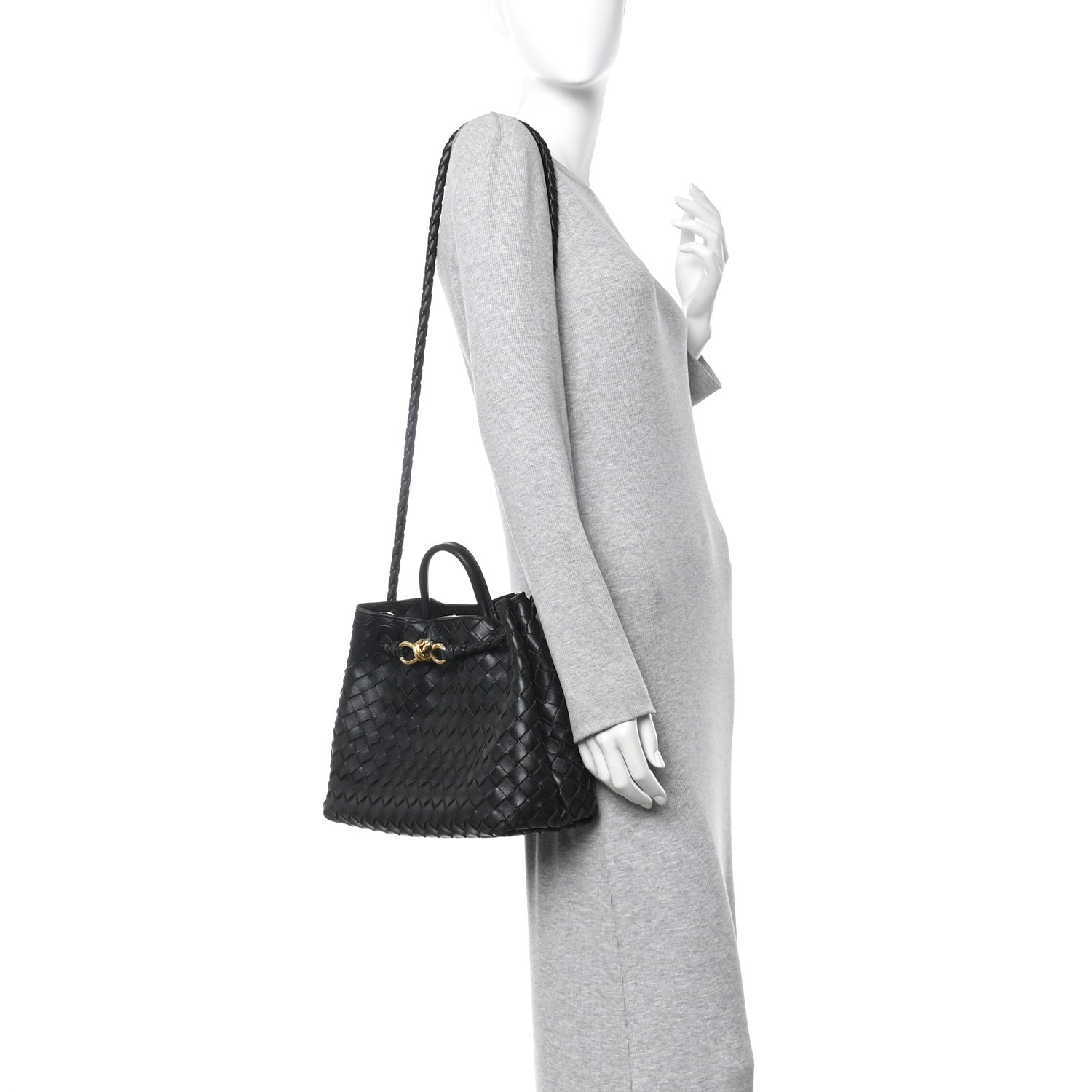 Bottega Veneta Nappa Intrecciato Medium Andiamo Shoulder Bag Black 2 of 14