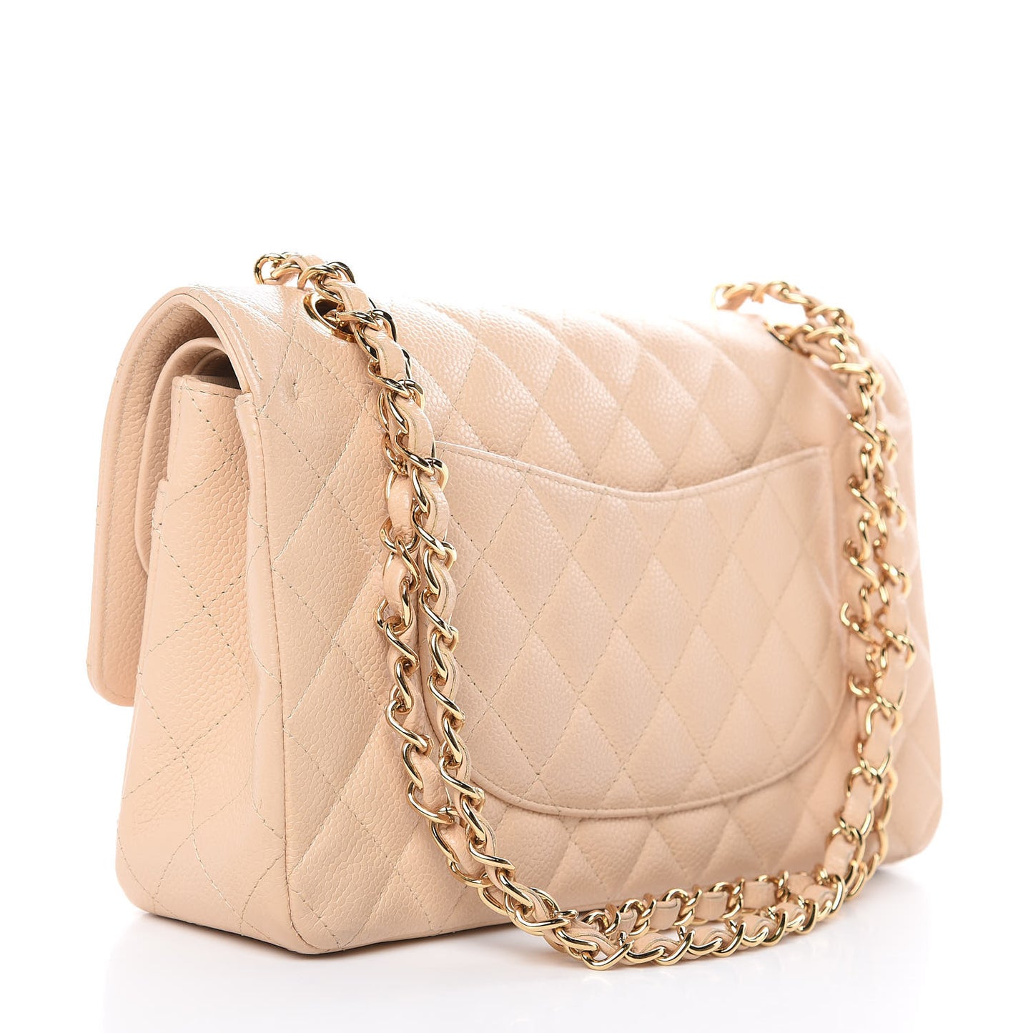 Caviar Quilted Medium Double Flap Beige Clair