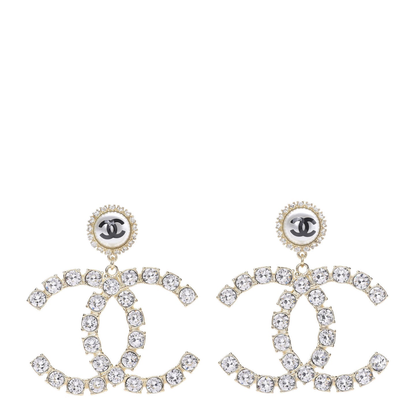 Crystal Pearl Large CC Drop Earrings Light Gold