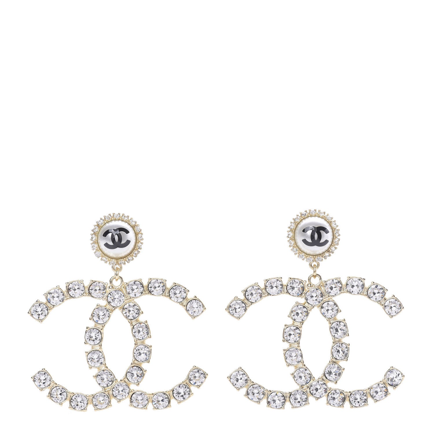 Chanel Crystal Pearl Large CC Drop Earrings Light Gold 1 of 4