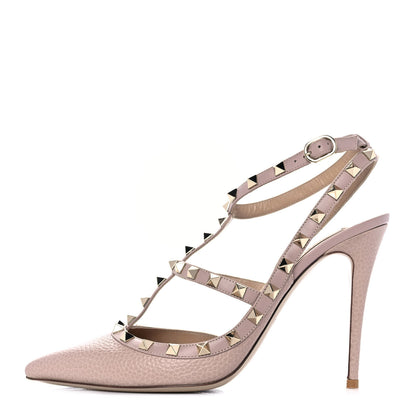 Valentino Garavani Pebbled Calfskin Rockstud Ankle Strap Pumps 41 Poudre 1 of 8
