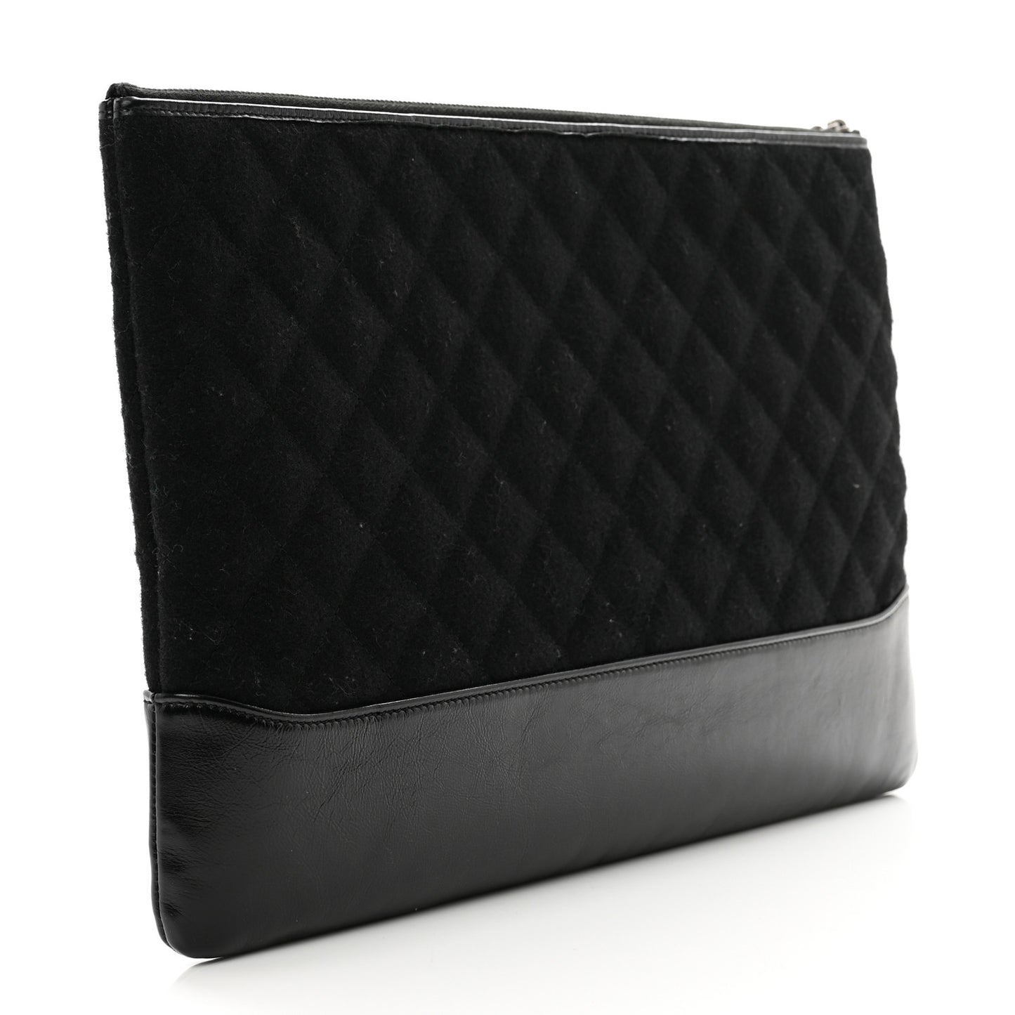 Wool Calfskin Quilted Gabrielle Pouch Clutch Black