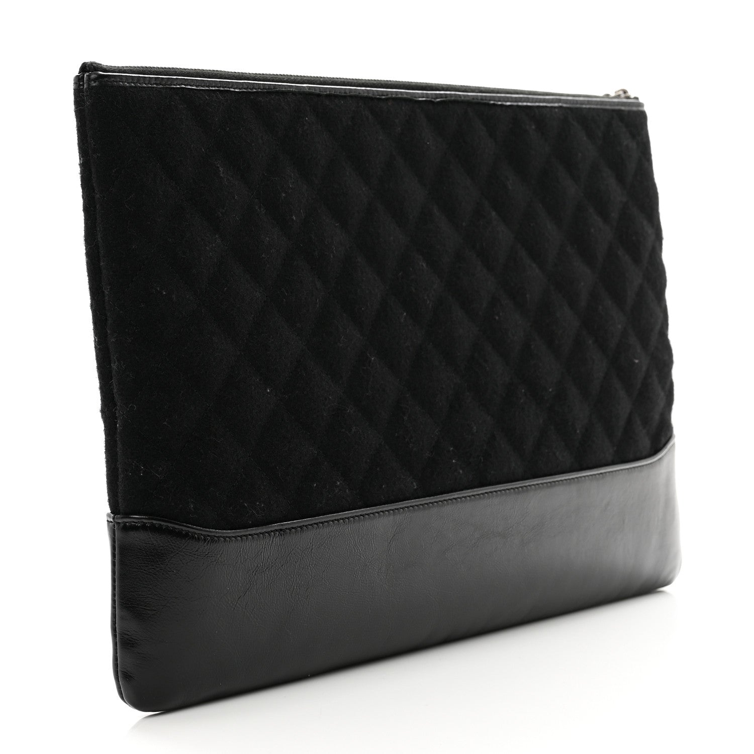 Chanel Wool Calfskin Quilted Gabrielle Pouch Clutch Black 3 of 7