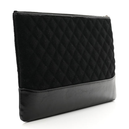 Chanel Wool Calfskin Quilted Gabrielle Pouch Clutch Black 3 of 7