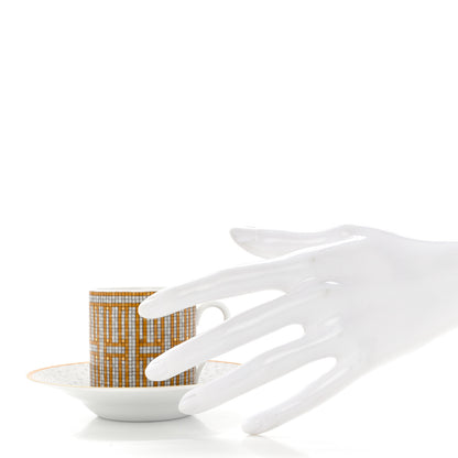 Hermes Porcelain Mosaique Au 24 Gold Coffee Cup and Saucer Set of 2 2 of 12