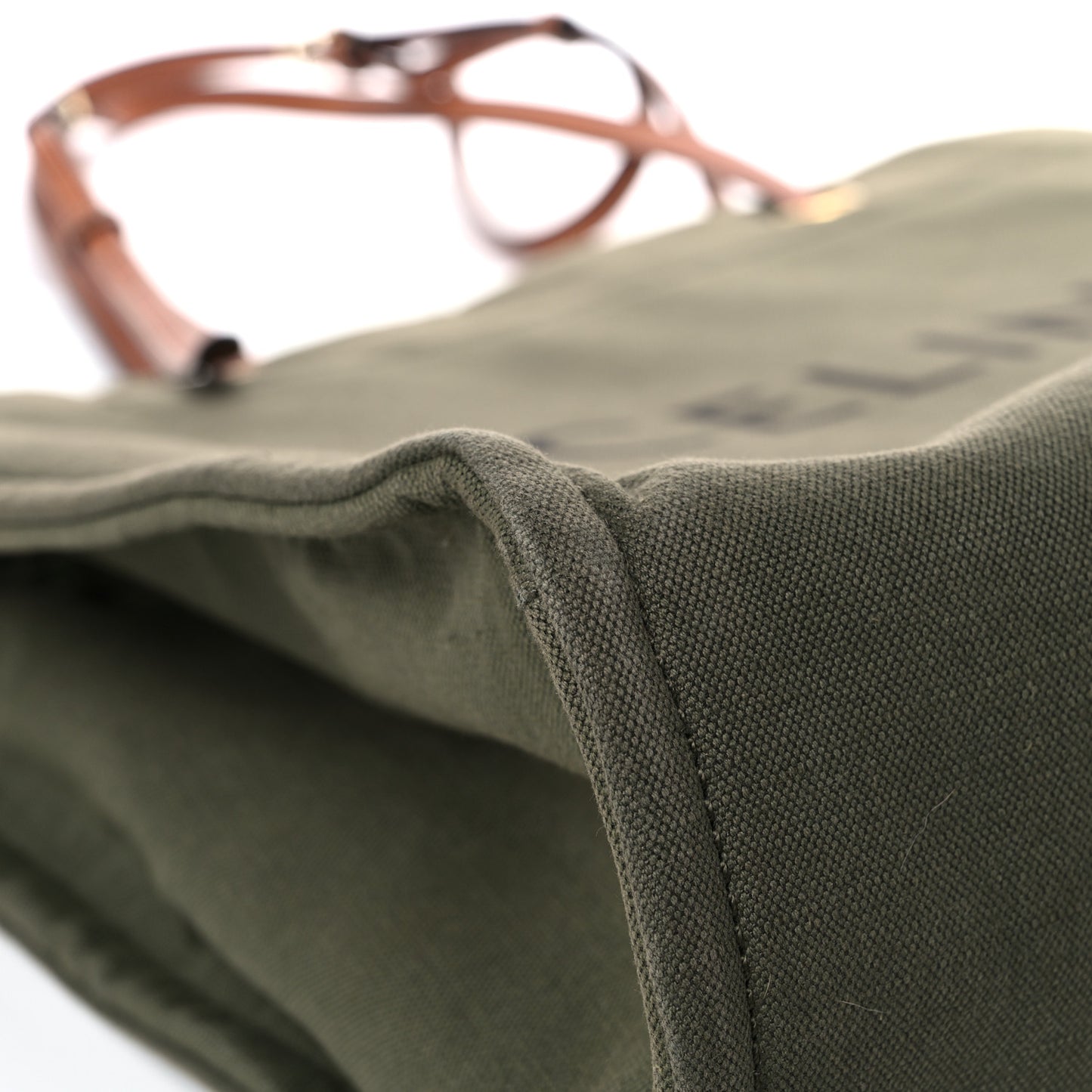 Canvas Calfskin Vertical Cabas Green