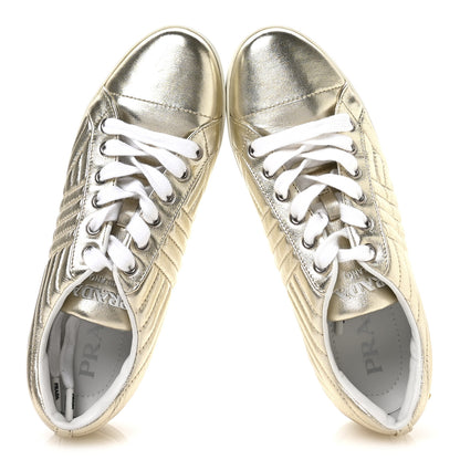Prada Metallic Nappa Diagramme Sneakers 37.5 Pirite 2 of 7