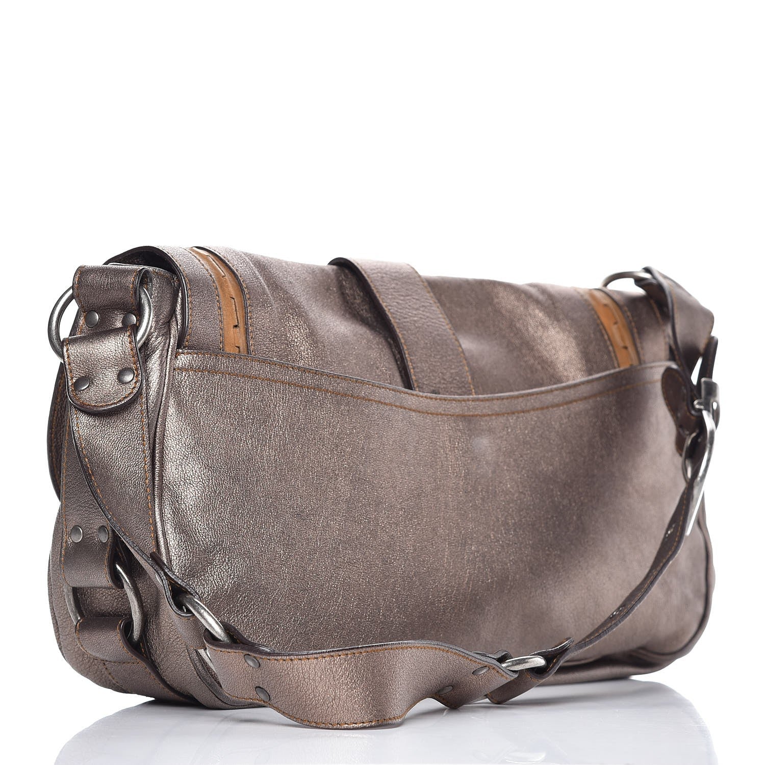Christian Dior Metallic Calfskin Medium Gaucho Double Saddle Bag Bronze 3 of 9