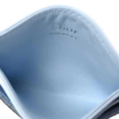 Christian Dior Calfskin Technical Fabric Oblique Lace Freesia Card Holder Blue Celeste 5 of 7