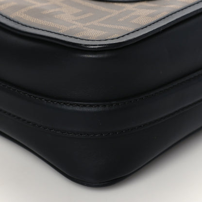 Fendi Glazed Fabric Vitello Century F is Fendi FF 1974 Stamp Patch Camera Case Mogano Panna Black 9 of 10