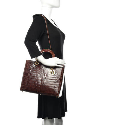 Christian Dior Crocodile Large Lady Dior Brown 2 of 11