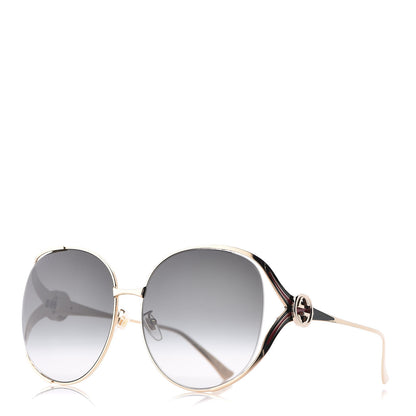 Gucci Metal Oversized Round Frame GG0225S Sunglasses Gold 1 of 8