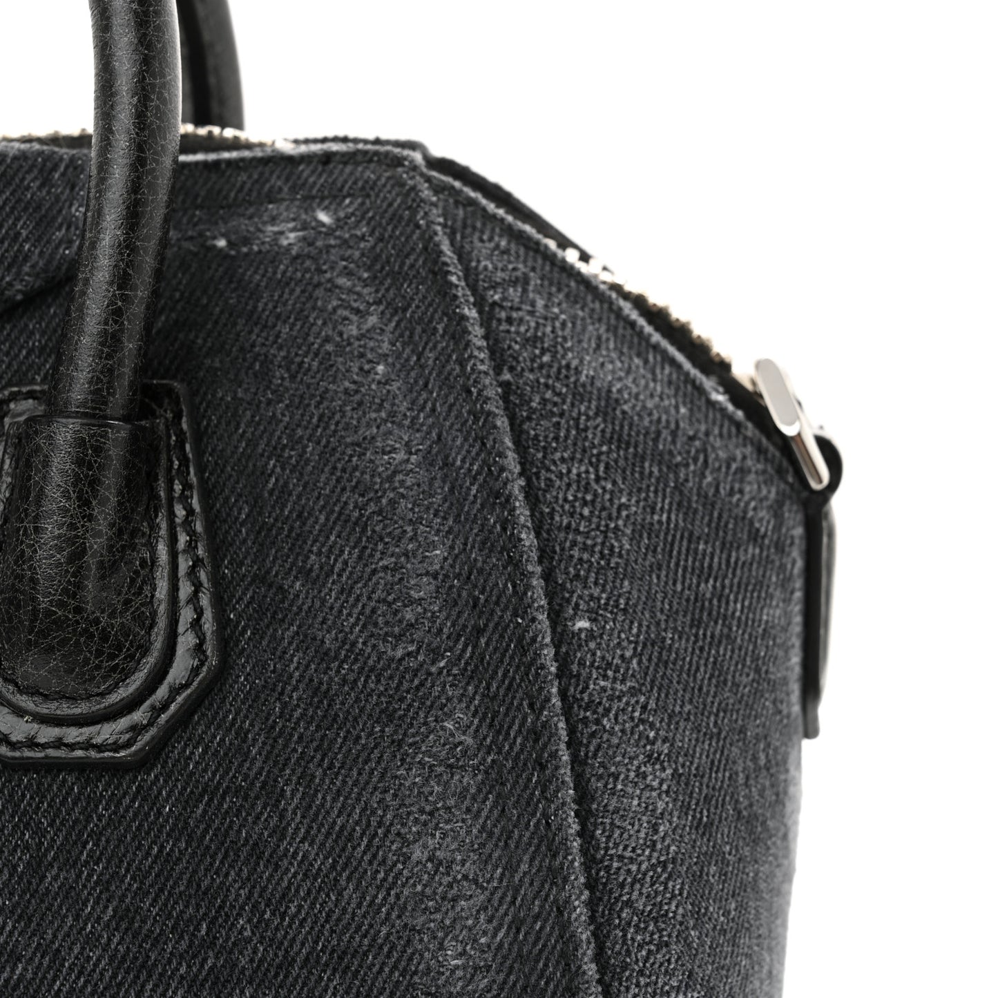 Washed Denim Mini Antigona Shoulder Bag Black