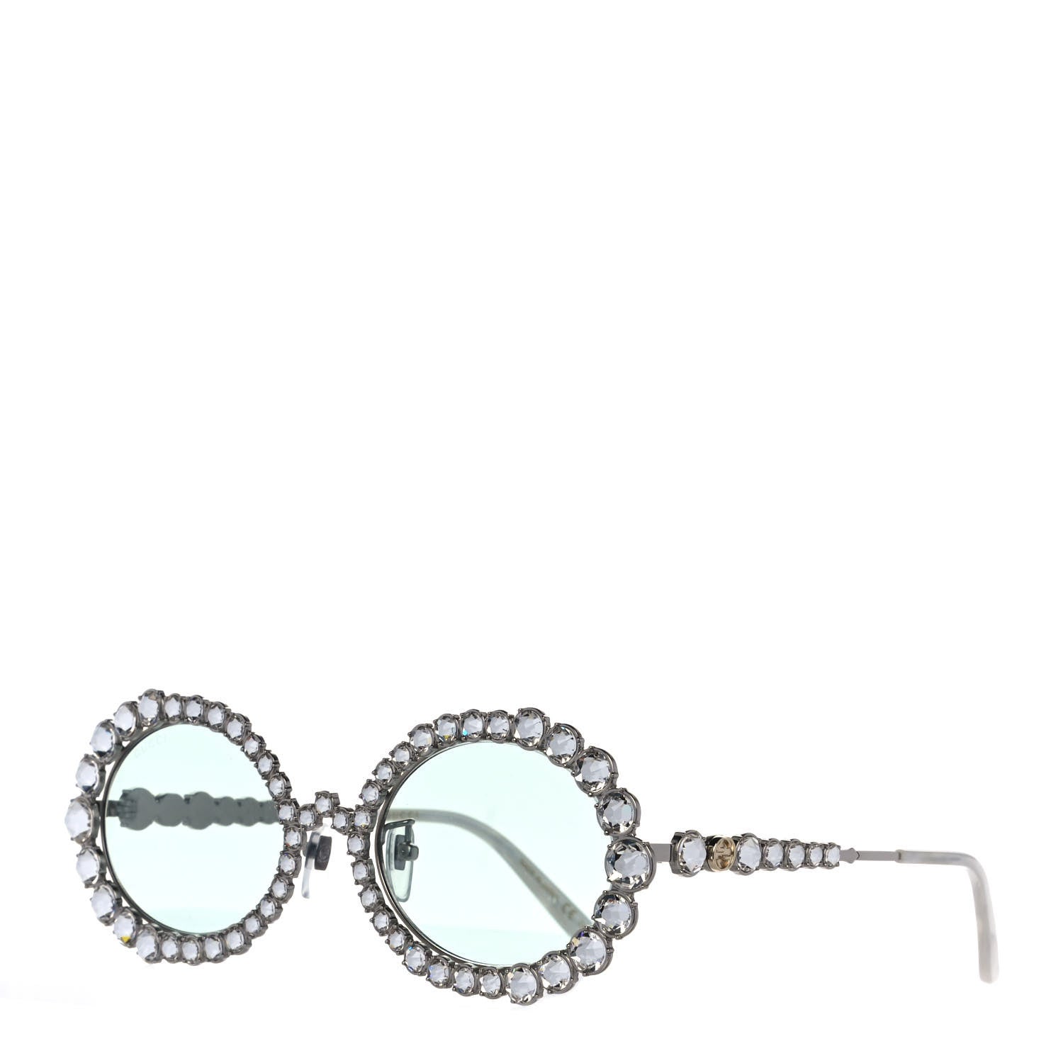 Gucci Crystal Oval Sunglasses GG0620S Silver 1 of 8