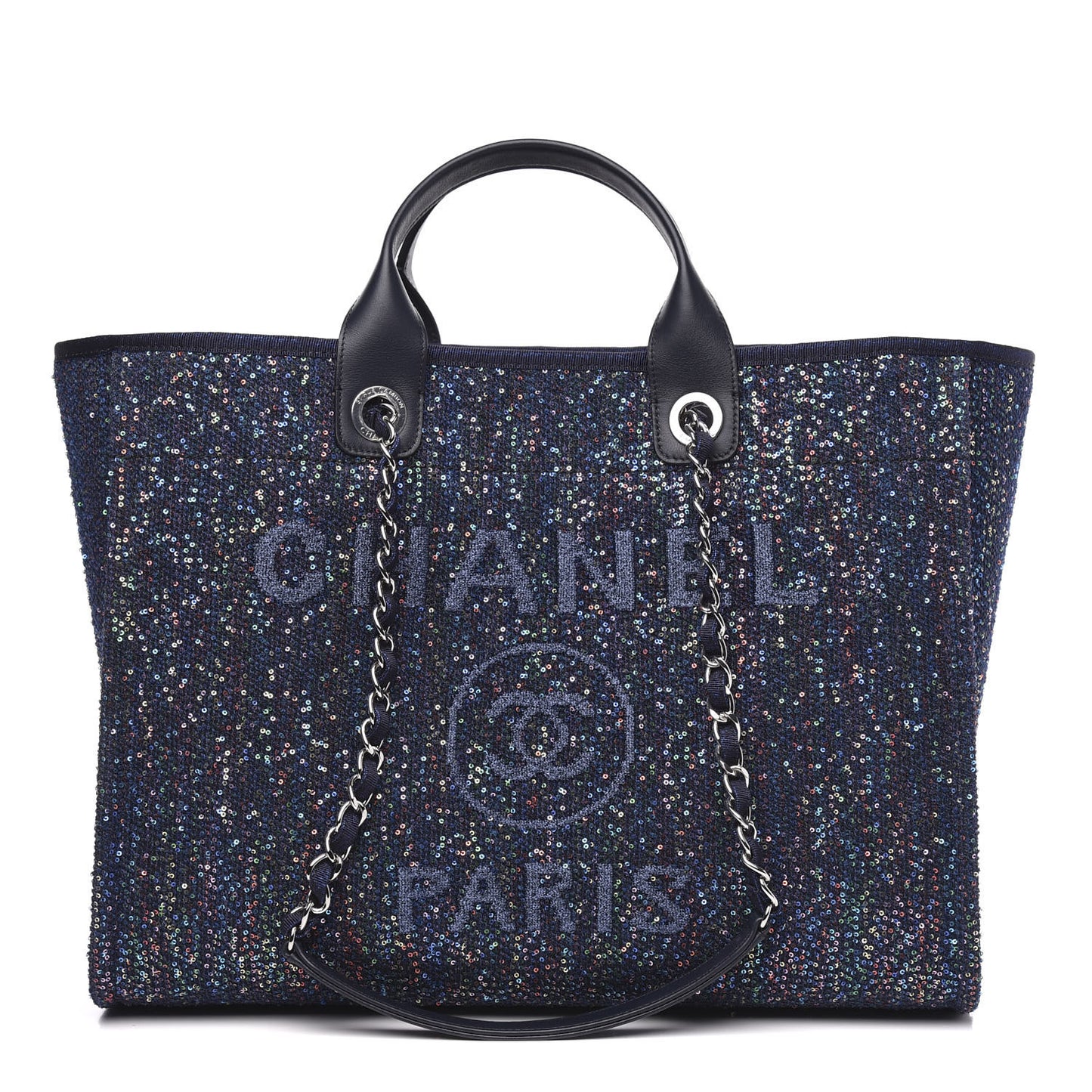 Viscose Sequins Medium Deauville Tote Navy