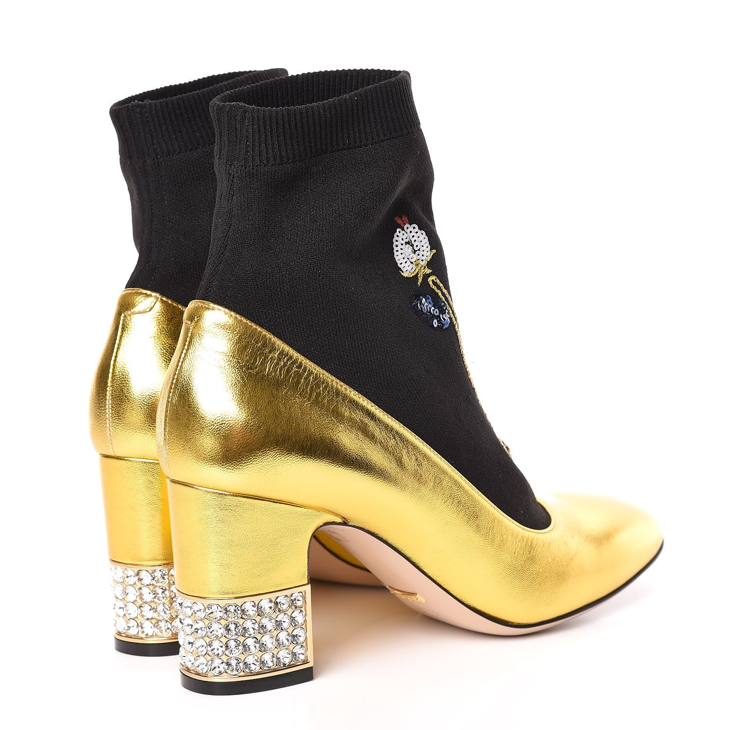 Gucci Metallic Nappa Embroidered Candy Sock Ankle Boots 39 Black Oro Vecchio 4 of 9