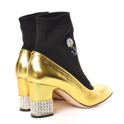 Gucci Metallic Nappa Embroidered Candy Sock Ankle Boots 39 Black Oro Vecchio 4 of 9