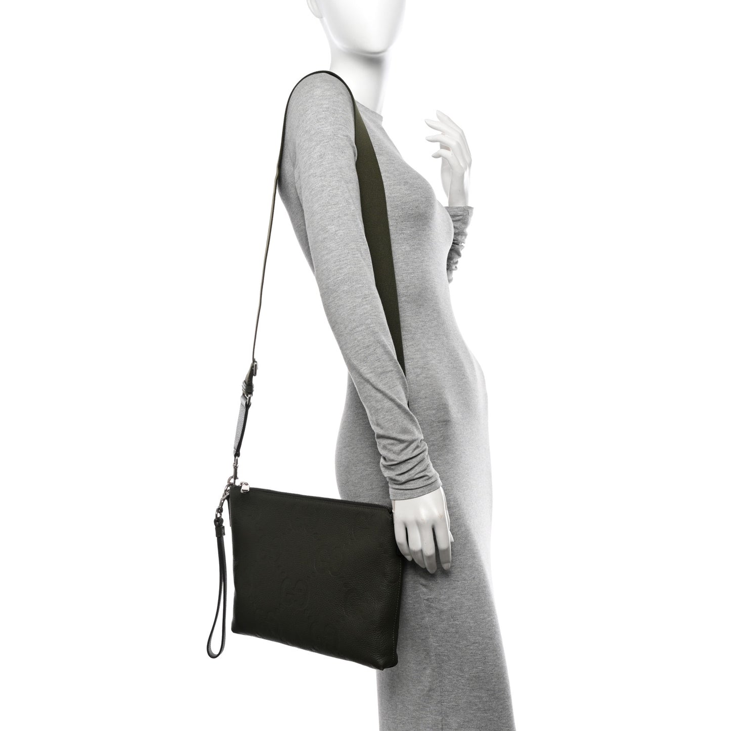 Piuma Calfskin Jumbo GG Embossed Medium Wristlet Messenger Bag Green