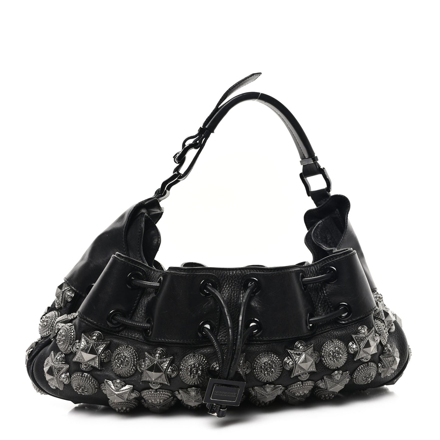 Calfskin Mason Warrior Studded Hobo Black