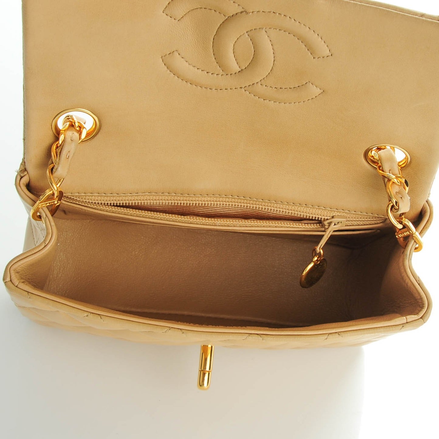 Lambskin Quilted Mini Square Flap Beige